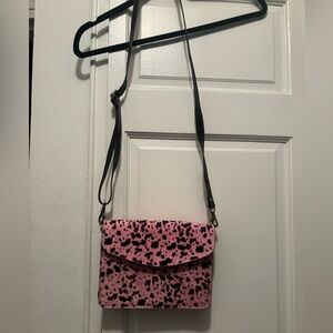 Pink and Brown Cow Print Fur Purse
